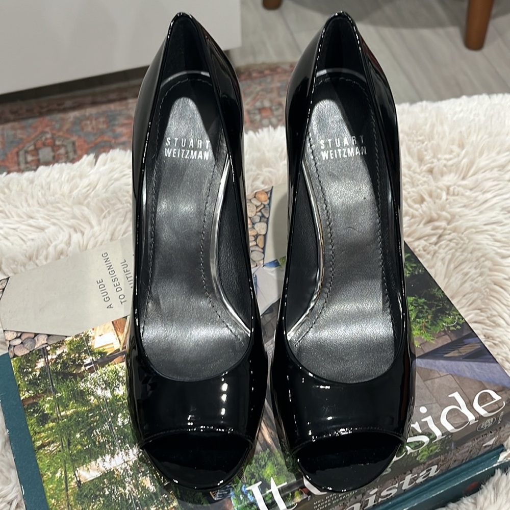 Stuart Weitzman | Black Patent Open Toe Pumps - image 4